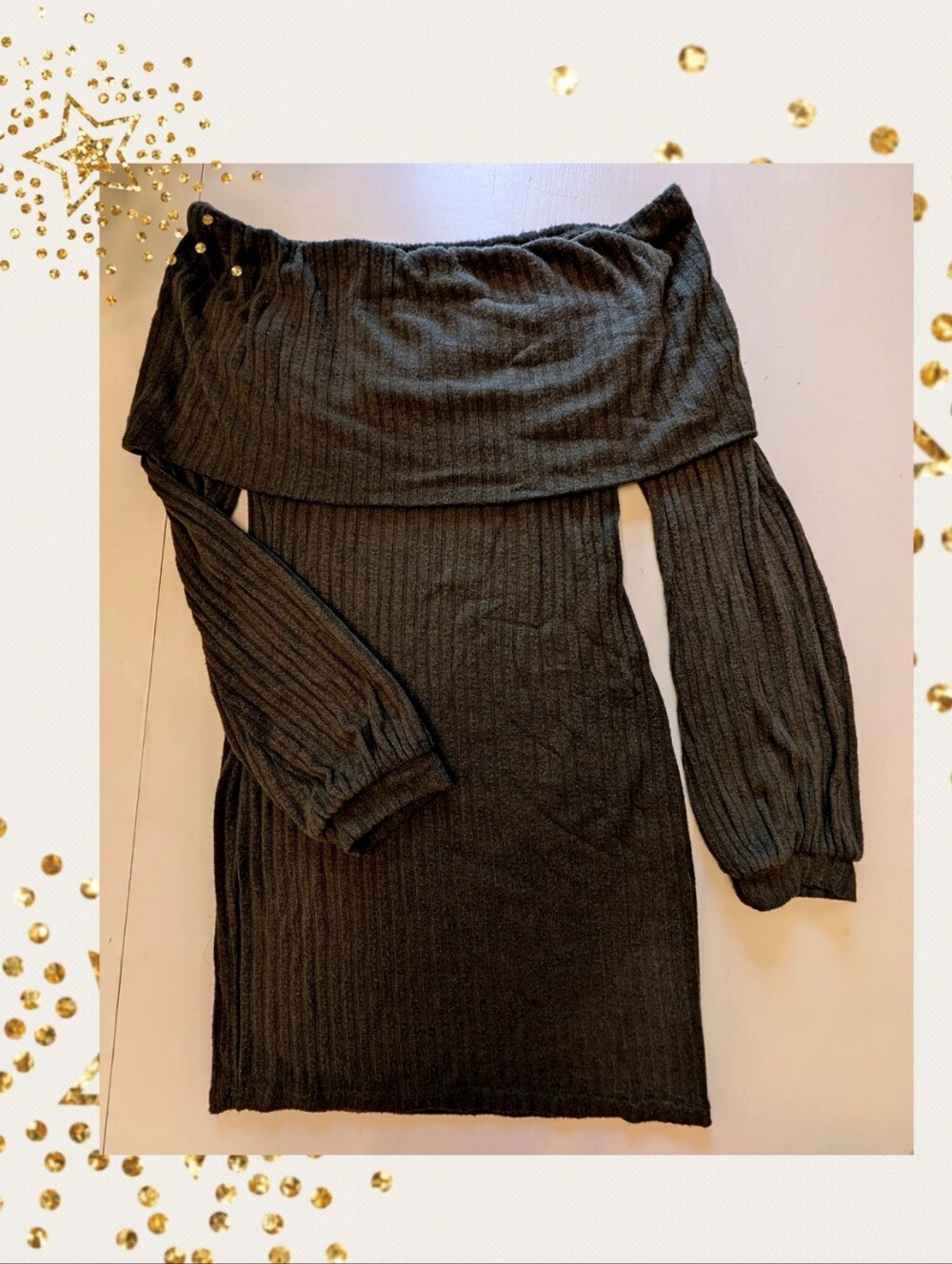 Lulu's Off-Shoulder Ribbed Sweater Dress - Dark Green, Size Small